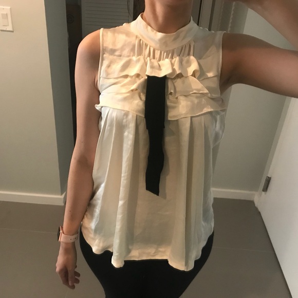 Theory Tops - Theory Women’s White Top with Velvet Ribbon
